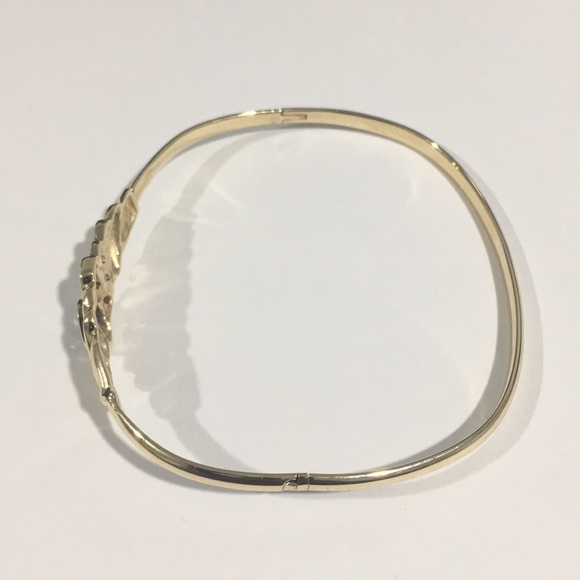14k Yellow Gold Bangle Bracelet With Cz Stones 💎 - Picture 6 of 7